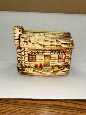 Mccoy Brown and Cream Cookie Cabin Ceramic Canister